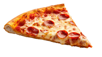 Delicious pizza with cheese and toppings on a white background