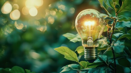 Light Bulb Illuminating Green Leaves Eco Friendly Sustainable Innovation