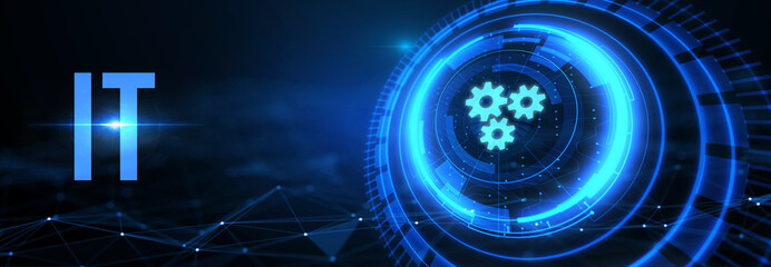 IT consultant presenting tag cloud about information technology. 3d illustration