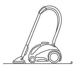 A vacuum cleaner with a long handle. The vacuum cleaner is white and has a black wheel