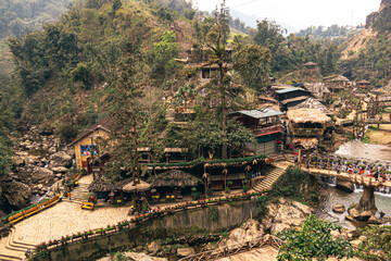 A scenic view of the lush green mountains and jungles at Cat Cat Village, Vietnam.