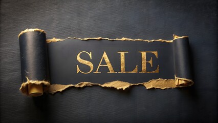 Sale banner on a dark background with a torn paper effect