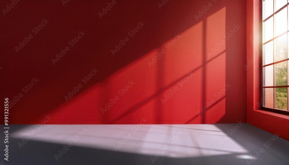 Leinwandbilder abstract sunlight shadows on red wall. minimalist interior scene with geometric light patterns on sm