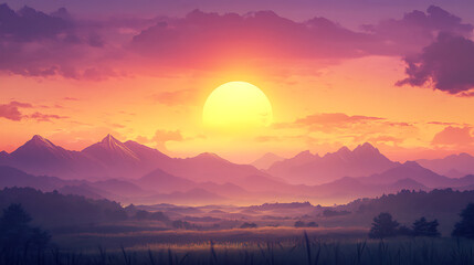 Obraz premium Gaming Landscape with Distant Mountain Range