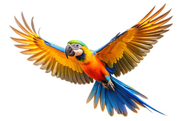 Fototapeta premium flying Moroccan parrot isolated on white background 