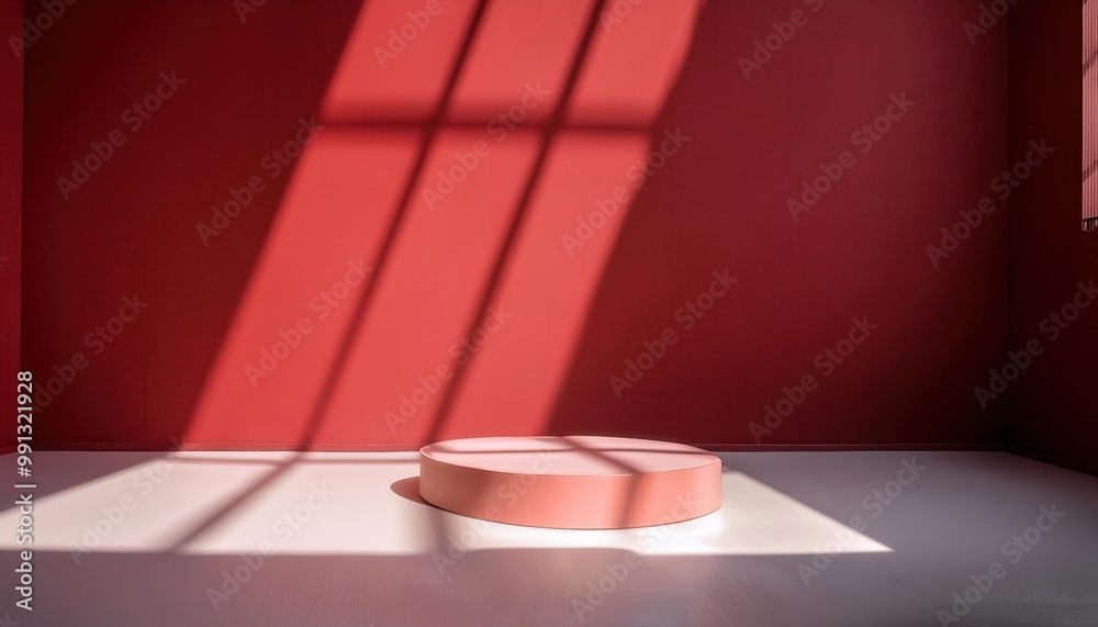 Leinwandbilder abstract sunlight shadows on red wall. minimalist interior scene with geometric light patterns on sm