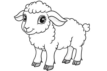 Obraz premium Cute Lamb Cartoon Colouring Page for Kids