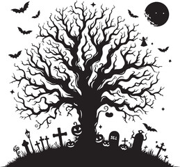 Haunted Halloween Tree Vector Graphic Design