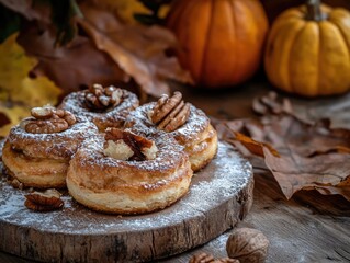 pumpkin pastries and nuts on a table setting
