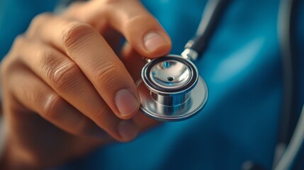 A close-up of a hand holding a stethoscope, symbolizing healthcare and medical examination.