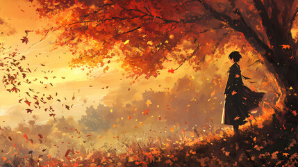 Relaxing Autumn Wallpaper in Anime Manga Style  Cute Girl, Cozy Lofi Vibes, and Fall Aesthetics