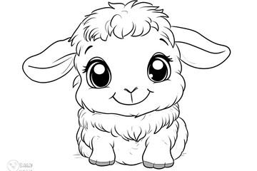 Fototapeta premium Cute Cartoon Baby Lamb in Minimalist Style