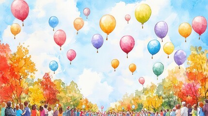 Obraz premium A vibrant watercolor of a Thanksgiving parade