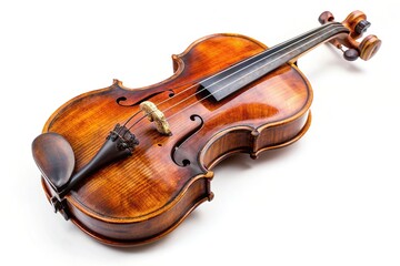 Fototapeta premium string, traditional, old, music, harmonic, Antique wooden violin exuding rich texture and detailed craftsmanship presented in forced perspective against a white background