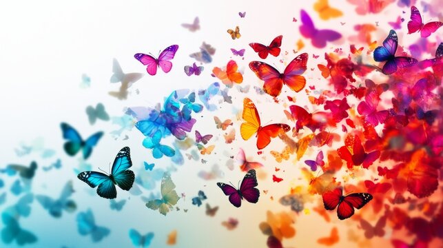 Colorful butterflies representing digital ads soaring through cyberspace delivering engaging content to potential customers with precision and beauty