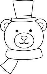 Cute christmas polar bear head outline vector  