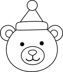 Cute christmas polar bear head outline vector  