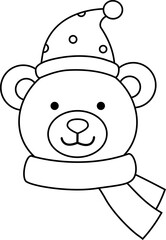 Cute christmas polar bear head outline vector  