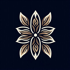 Fototapeta premium Intricate circular floral design, swirling petals, central flower, beige tones on dark background