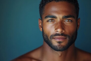 Obraz premium Portrait of a man with a beard, strong gaze and dark skin.