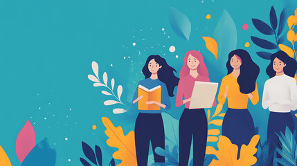 Charming background with women engaging in various careers, highlighting their professional achievements