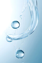 A poster for the skin care  product, featuring two water droplets flowing in an S-shaped curve,