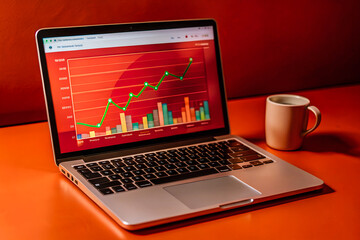 laptop screen displays website traffic metrics, graphs, and analytics for blog ranking and visitor statistics.