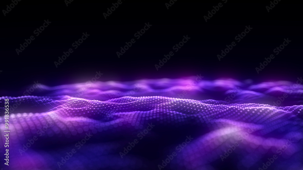 Fototapete Music color wave of particles and lines. Big data visualization. Abstract blue background with a dynamic wave. 3d rendering.