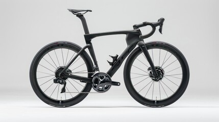 Fototapeta premium Black Road Bike with Carbon Frame and Wheels