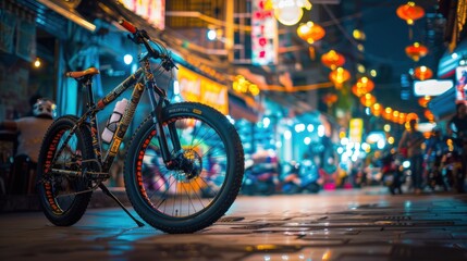 Night Cityscape with Bicycle