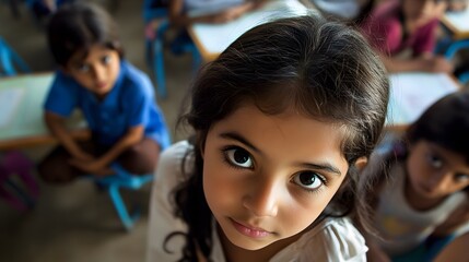 A Young Girl's Focused Gaze in a Classroom Setting