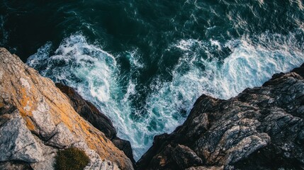 Ocean Waves Crashing Against Rocky Cliffs