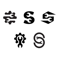Set of wrench logos with various shapes and uses