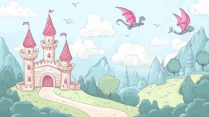 A Pastel Fantasy Castle Landscape