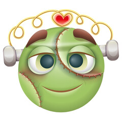 Naklejka premium Frankenstein emoji on white background. Green zombie emoticon. Cute emoticon.
