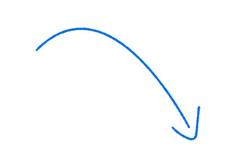 斜め下の方向を指している手書きの青い矢印 - シンプルでおしゃれな細い線の記号や装飾の素材