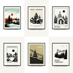 Merry Christmas and Happy New Year vertical flyer or poster template. Modern trendy Matisse minimal style. Hand drawn design for wallpaper, wall decor, print, postcard, cover, template, banner.