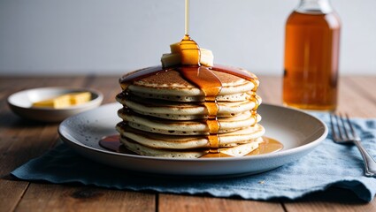 Keto pancakes with sugar free syrup closeup