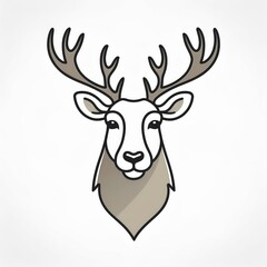 Naklejka premium Minimalist Monochrome Christmas Deer Head Illustration with Bold Antlers and Symmetrical Design in Black, White, and Gray. Perfect for Logos, Nature-Themed Graphics, and Modern Wildlife Art