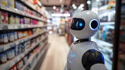 AI-powered assistants helping shoppers in a high-tech retail store