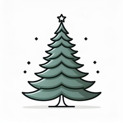 Minimalist Christmas Tree Icon with Star Topper in Green Tones, Outlined in White and Black on a Subtle Gradient Background. Perfect for Holiday Cards, Digital Designs, and Festive Graphics