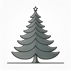 Minimalist Christmas Tree Icon with Star Topper in Green Tones, Outlined in White and Black on a Subtle Gradient Background. Perfect for Holiday Cards, Digital Designs, and Festive Graphics