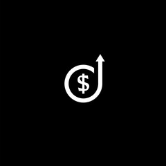 Cost symbol dollar increase icon isolated on dark background