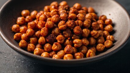 Obraz premium Roasted chickpeas with smoked paprika seasoning closeup