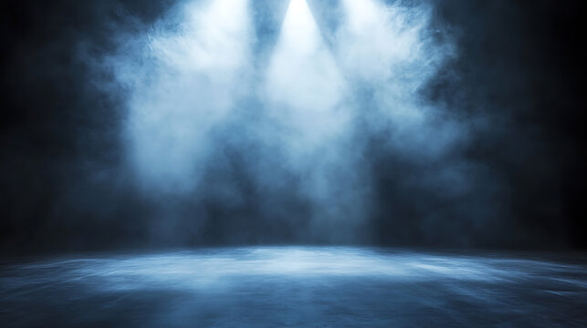 Spotlight on an empty stage with a dark, atmospheric background, highlighting the anticipation of a performance