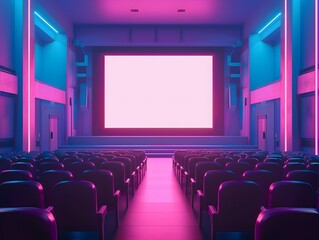 Vibrant Cinema Hall with Neon Lighting Effects