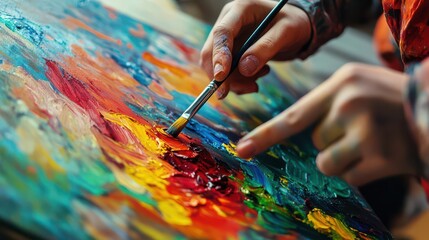 Obraz premium Vibrant Painting Process with Brushes and Colors