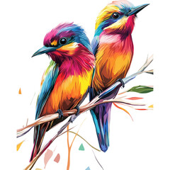 Obraz premium Colorful birds perched on a branch.