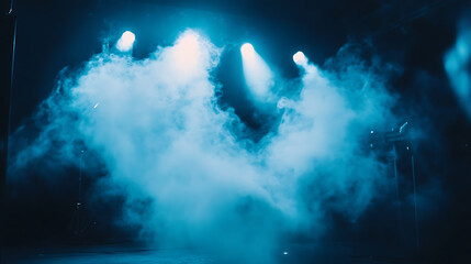 Fototapeta premium Blue and white smoke blending on a stage, giving a cool and effect