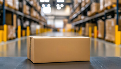 Quality control stamp on a package in a busy distribution center, certification, final inspection